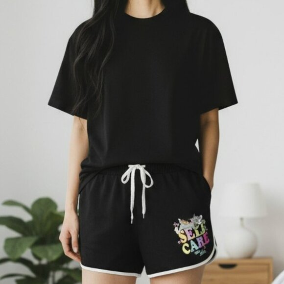 Tom and Jerry Womens Size XL Black Self Care Drawstring Dolphin Shorts - Picture 1 of 10